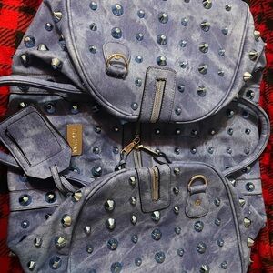 Blue Studded Overnight Duffel Bag
